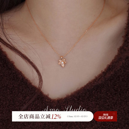 AMO梧桐的诗复古枫叶纯银项链小众高级质感百搭通勤简约毛衣链