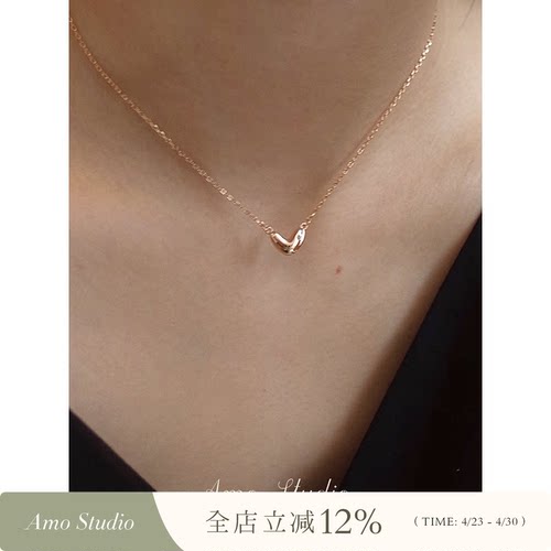 AMO镶钻爱心项链女纯银简约甜美