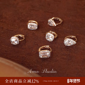 AMO浮光集水滴方型闪钻耳扣轻奢气质高级感耳饰百搭小众设计耳环