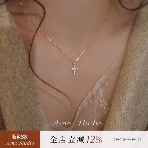闪钻十字架纯银项链女小众个性