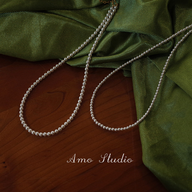 AMO人造小珍珠项链女细fever同款
