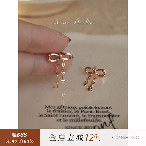 AMO蝴蝶结流苏耳环女温柔气质