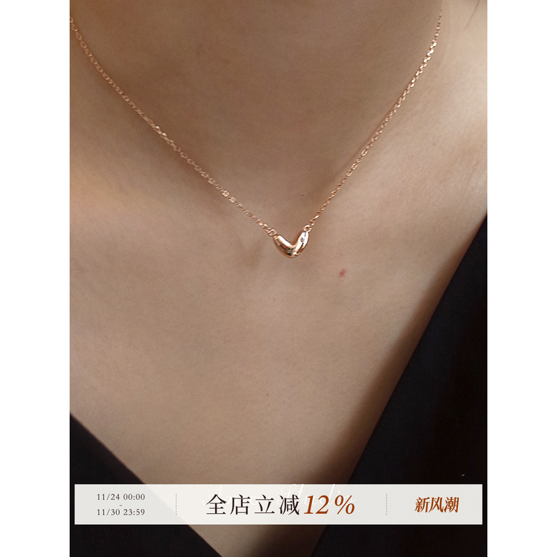 AMO镶钻爱心项链女纯银简约甜美