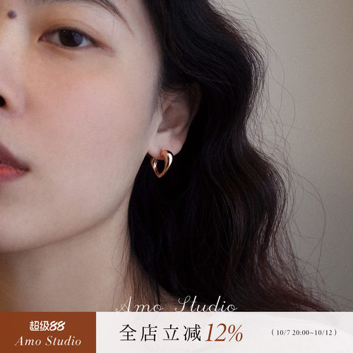 AMO金色爱心耳环女高级简约百搭