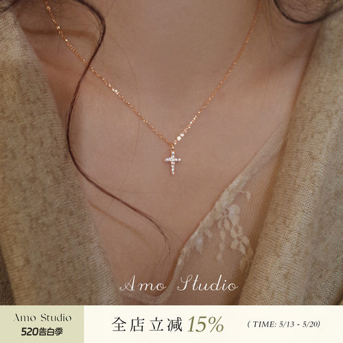 闪钻十字架纯银项链女小众个性