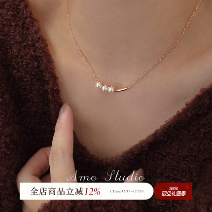 AMO初见经典微笑人造珍珠纯银项链女轻奢气质锁骨链简约高级颈链