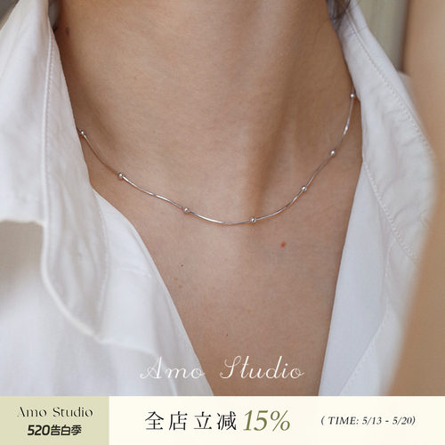 AMO满天星圆珠蛇骨链项链纯银