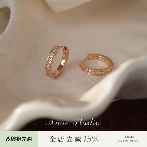 超闪满钻金色圈圈耳扣轻奢高级
