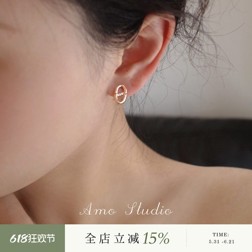 AMO闪钻猪鼻子耳钉经典气质百搭
