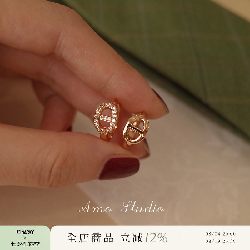 AMO简约高级感猪鼻子耳环女复古小众设计圆圈耳扣2026年新款耳饰 - 实物图