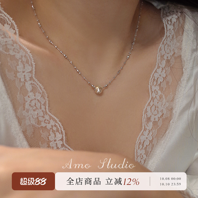 拉丝猫眼珠项链纯银转运冷淡风