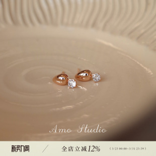 AMO小雨滴可晃动闪钻水滴耳钉女高级感小众独特耳环日常简约耳饰