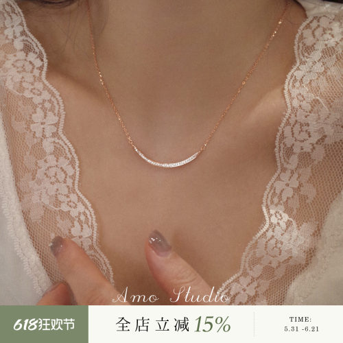 AMO闪钻微笑项链纯银经典大气