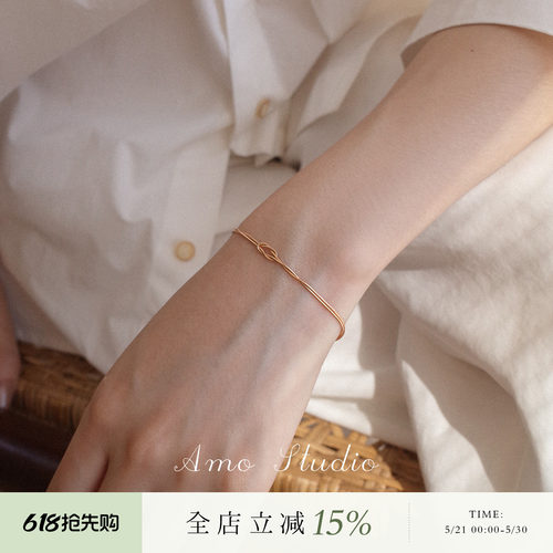 AMO绳结双层手链纯银ins简约小众