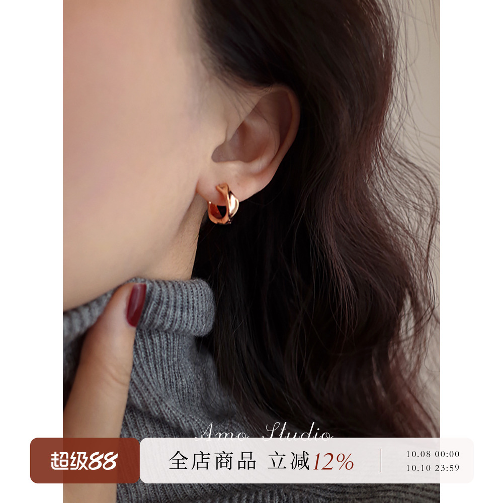AMO金色肌理圆圈耳环女简约小众