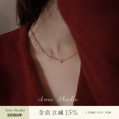 AMO超闪串珠项链女纯银简约基础