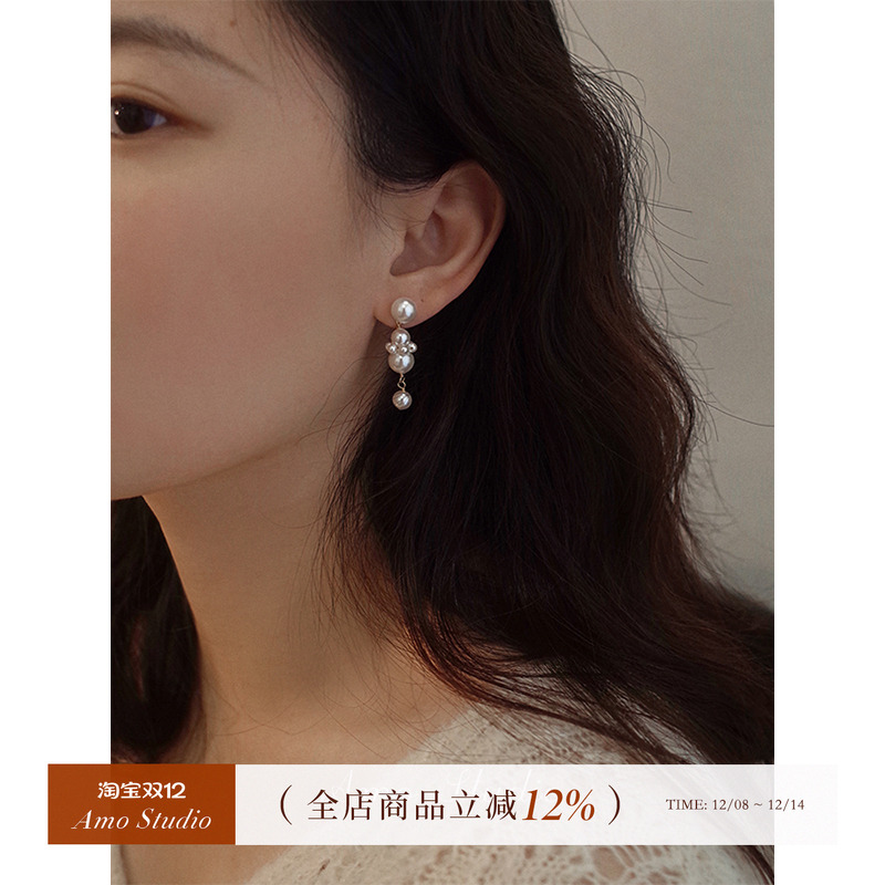 AMO人造珍珠耳环女长款显瘦法式
