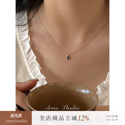 AMO黑玛瑙项链女纯银迷你简约