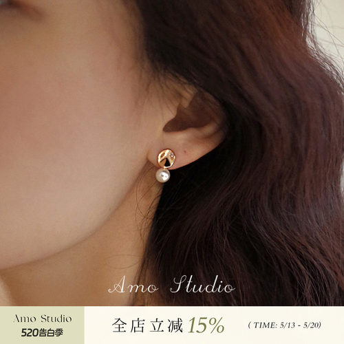 AMO树叶人造珍珠耳环女简约百搭