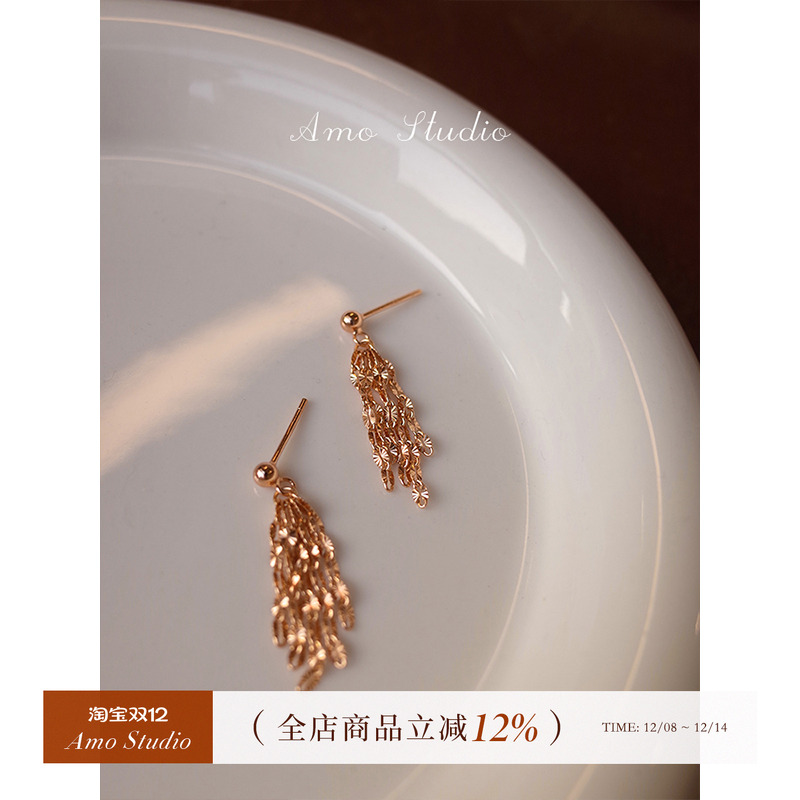 AMO流苏耳环女纯银法式复古高级