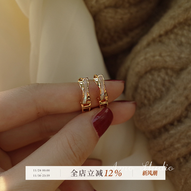 amo贝壳交叉耳饰女小众设计