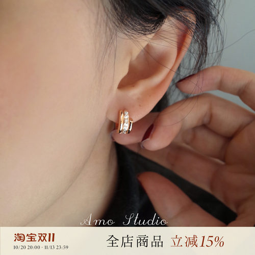 AMO闪钻圆圈耳扣女小众精致气质