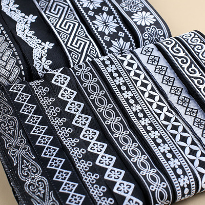 民族风刺绣提花织带黑白小香花边辅料衣服裙边手工窗帘家纺布艺