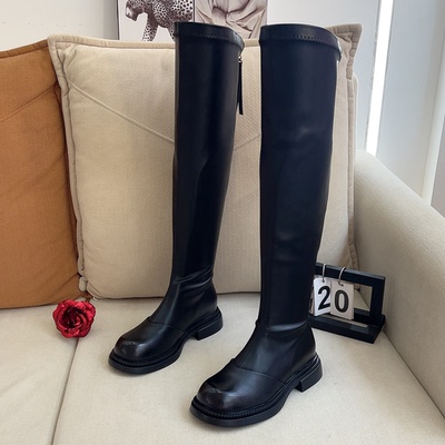 2025新款时尚圆头平底长筒靴