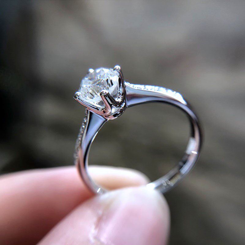 18k金1克拉钻石戒指女 私人来图定制GIA钻H VS2钻戒 婚礼四爪戒