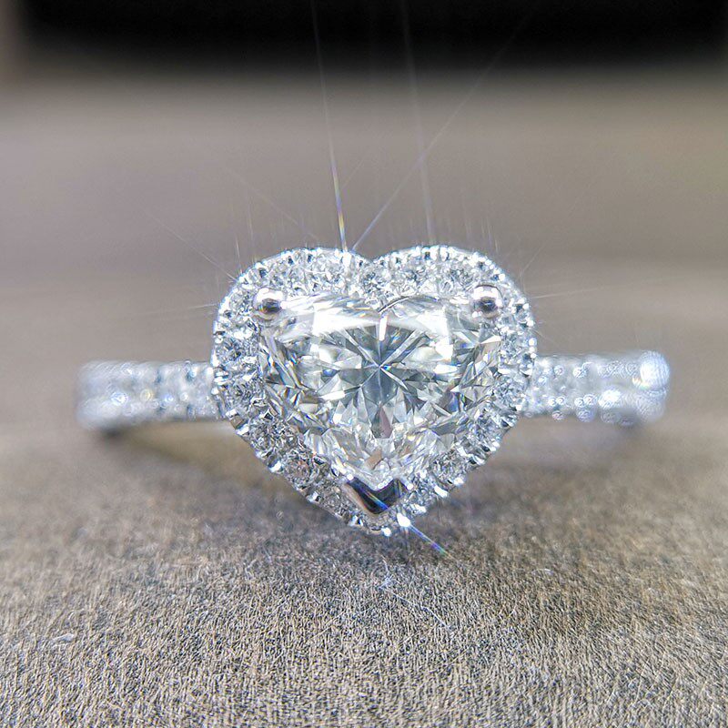 18k金钻戒女爱心形1克拉钻石戒指GIA H VVS1求婚钻戒定制来图定做
