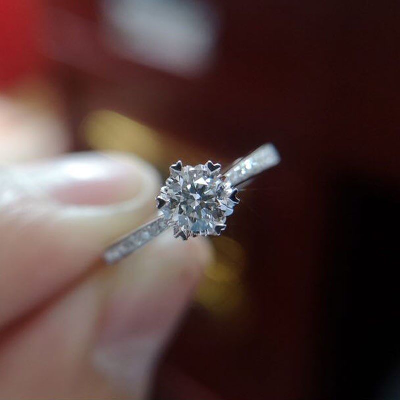 18k金40分天然钻石戒指女 GIA钻戒甜美心形爪设计 简约六爪结婚戒