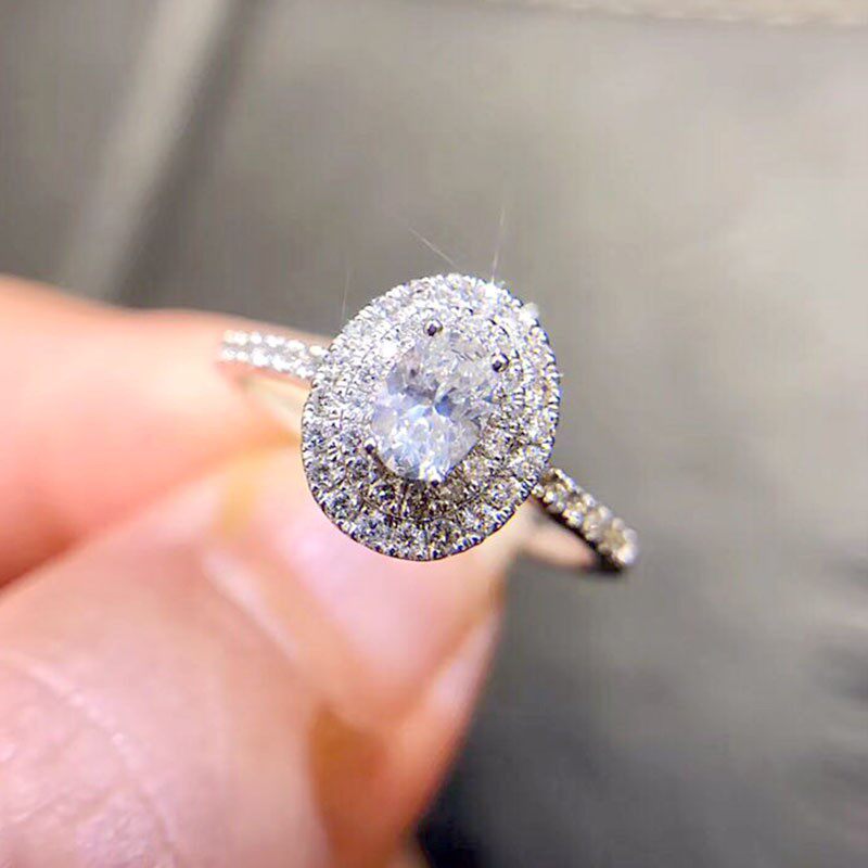 18k金30分鸽子蛋钻石戒指女 FG色 SI净度椭圆形异形钻石结婚钻戒