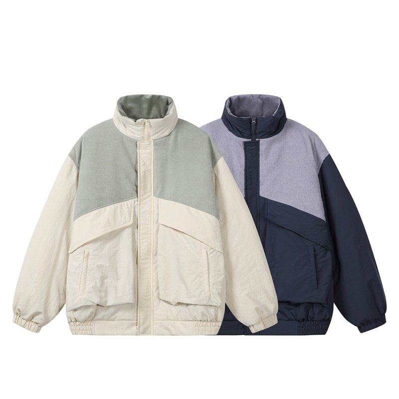 YANSANXIA美式复古冬季男女灯芯绒拼接撞色加厚夹克棉服冲锋衣