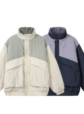 YANSANXIA美式复古冬季男女灯芯绒拼接撞色加厚夹克棉服冲锋衣