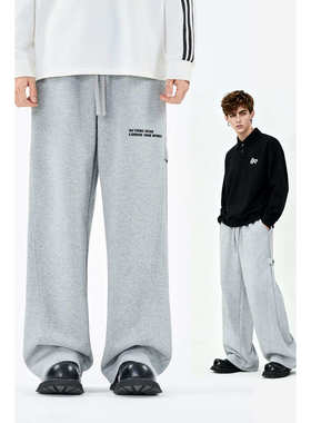 SANHOMME潮牌美式复古设计运动休闲裤男女秋季宽松直筒阔腿卫裤子