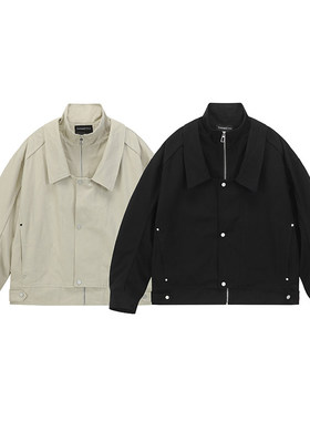 SANWEIYU美式复古新款潮牌男女秋装帅气通勤假两件高级感夹克外套