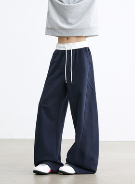 PUBIE腰头撞色拼接休闲卫裤女男cleanfit慵懒感百搭阔腿运动裤