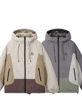 YANSANXIA撞色拼接运动棉服男美式潮复古防泼水加厚百搭工装外套