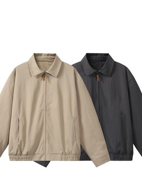 YANSANXIA美式潮牌cleanfit翻领夹克男复古秋季宽松帆布百搭外套