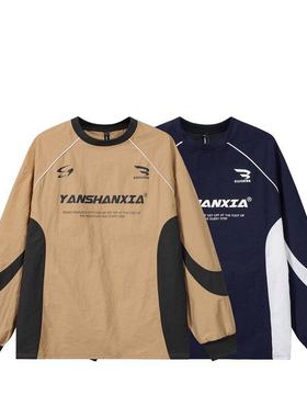 YANSANXIA美式机能风撞色户外运动长袖T恤男春秋宽松情侣套头上衣