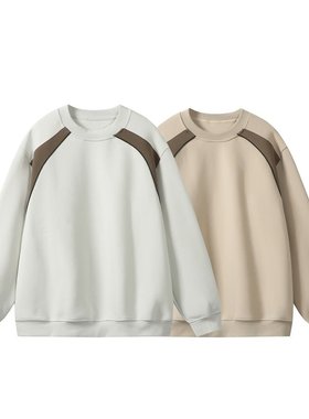 YANSANXIA秋季潮牌撞色拼接圆领卫衣男复古日系宽松情侣百搭上衣