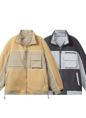 YANSANXIA羊羔绒立领外套男士冬季加厚宽松棉服摇粒绒保暖棉衣