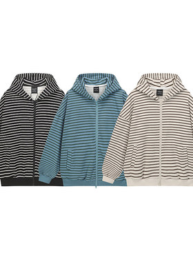 SANWEIYU 2025秋季新款潮牌复古男女秋装小清新条纹连帽卫衣外套