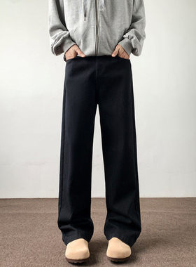 PUBIE美式弯刀牛仔裤男生潮牌秋季新款宽松复古垂感直筒阔腿长裤