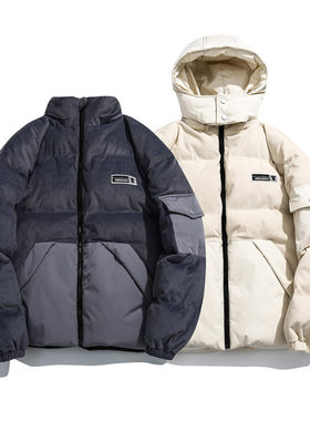 YANSANXIA男女同款棉衣冬季连帽外套灯芯绒加厚保暖宽松青少年潮