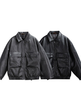 PSALMIST美式90白鸭绒翻领羽绒服男女潮牌冬季PU皮衣防寒保暖外套