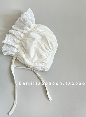 新生婴儿儿帽子春秋季0到3个月女宝宝花边宫廷公主防晒帽甜美胎帽