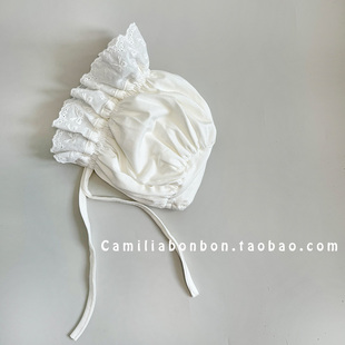 0到3个月女宝宝花边宫廷公主防晒帽甜美胎帽 新生婴儿儿帽子春秋季