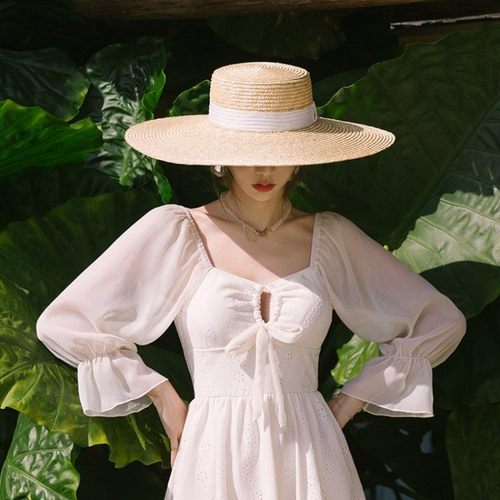 超大帽檐平顶麦秆草帽欧美女夏天