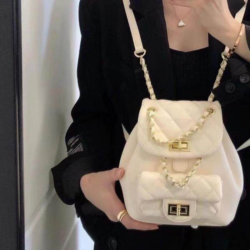 背包女2024新款小香风休闲百搭高级韩版菱格双肩包时尚链条单肩包,箱包皮具/热销女包/男包,双肩背包,淘宝优惠券,粉丝福利购,淘宝优惠卷